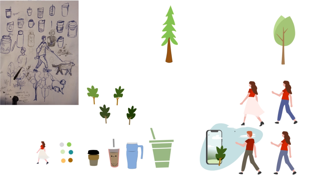 Early sketches and initial color explorations for BYO graphic assets