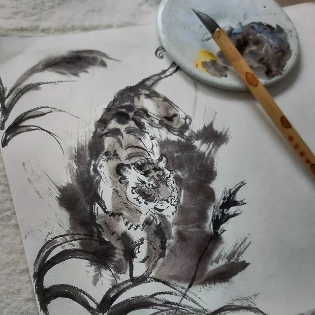 Chinese brush painting in progress